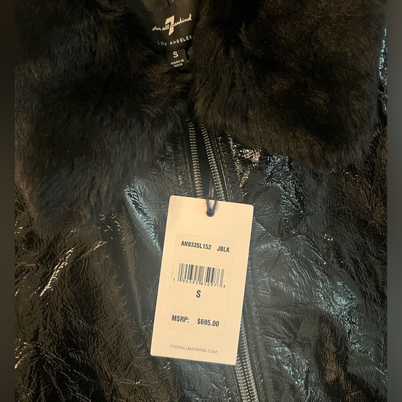 7 For All Mankind. Faux Fur Collar Patent Leather Jacket - Picture 8 of 11